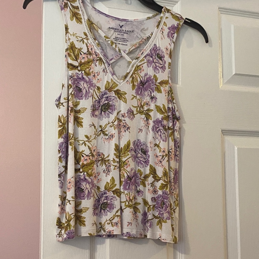 American Eagle Outfitters Floral Tank Top - Purple and Green